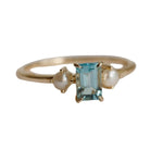 EVA | 0.7 ct. Emerald Cut Aquamarine and Pearl Side Stone Ring