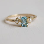 EVA | 0.7 ct. Emerald Cut Aquamarine and Pearl Side Stone Ring