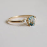 EVA | 0.7 ct. Emerald Cut Aquamarine and Pearl Side Stone Ring