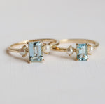 EVA | 0.7 ct. Emerald Cut Aquamarine and Pearl Side Stone Ring