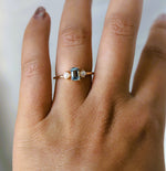 EVA | 0.7 ct. Emerald Cut Aquamarine and Pearl Side Stone Ring
