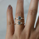 EVA | 1 ct. Emerald Cut Aquamarine and Pearl Side Stone Ring