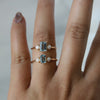 EVA | 0.7 ct. Emerald Cut Aquamarine and Pearl Side Stone Ring