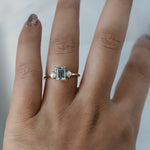 EVA | 1 ct. Emerald Cut Aquamarine and Pearl Side Stone Ring