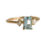 EVA | 1 ct. Emerald Cut Aquamarine and Pearl Side Stone Ring