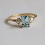 EVA | 1 ct. Emerald Cut Aquamarine and Pearl Side Stone Ring