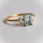 EVA | 1 ct. Emerald Cut Aquamarine and Pearl Side Stone Ring