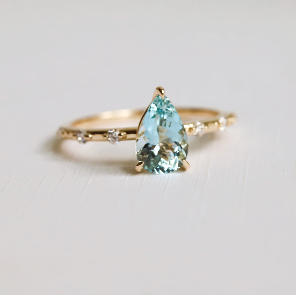Aurora | 1 ct. Pear Aquamarine Accented Ring