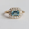 Emma | 1 ct. Emerald Cut Sky Blue Topaz East West Halo Ring