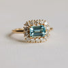Emma | 1 ct. Emerald Cut Sky Blue Topaz East West Halo Ring