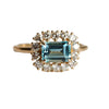 Emma | 1 ct. Emerald Cut Sky Blue Topaz East West Halo Ring