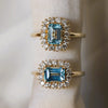 Emma | 1 ct. Emerald Cut Sky Blue Topaz East West Halo Ring