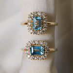 Emma | 1 ct. Emerald Cut Sky Blue Topaz East West Halo Ring