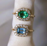 Emma | 1 ct. Emerald Cut Sky Blue Topaz East West Halo Ring