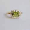 Emma | 1 ct. Emerald Cut Peridot East West Halo Ring