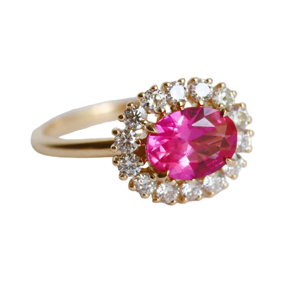 Emma | 1 ct. Oval Pink Sapphire East West Halo Ring