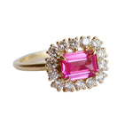 Emma | 1 ct. Emerald Cut Pink Sapphire East West Halo Ring