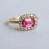 Emma | 1 ct. Emerald Cut Pink Sapphire East West Halo Ring