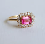 Emma | 1 ct. Emerald Cut Pink Sapphire East West Halo Ring