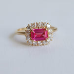 Emma | 1 ct. Emerald Cut Pink Sapphire East West Halo Ring