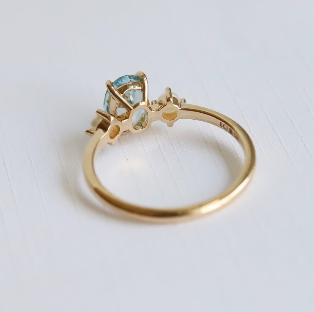 EVA | 1 ct. Oval Aquamarine and Pearl Side Stone Ring