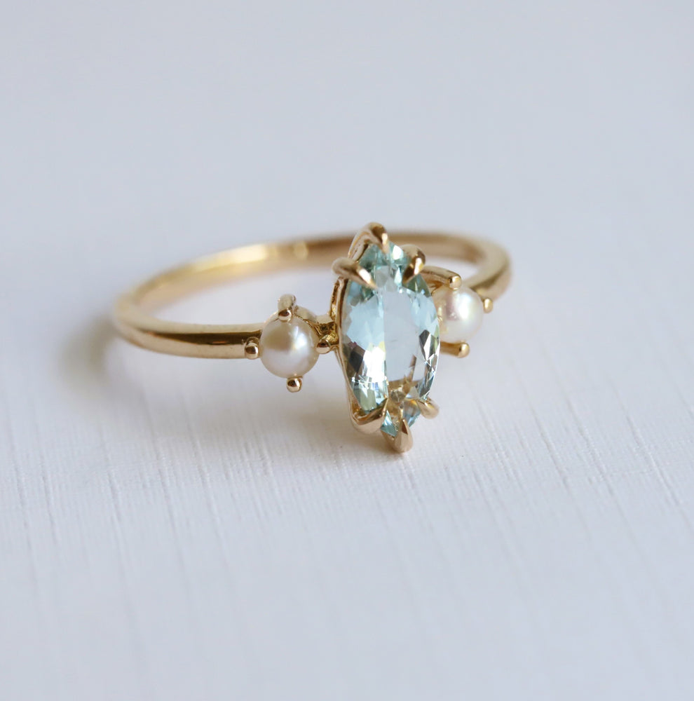 EVA | 1 ct. Marquise Aquamarine and Pearl Side Stone Ring