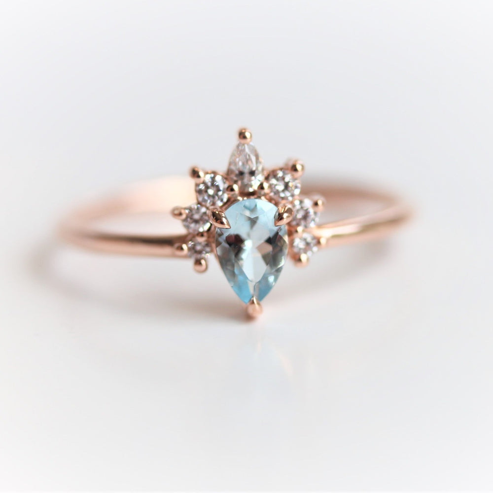 Ophelia |  Pear Aquamarine & Diamond Crown Ring