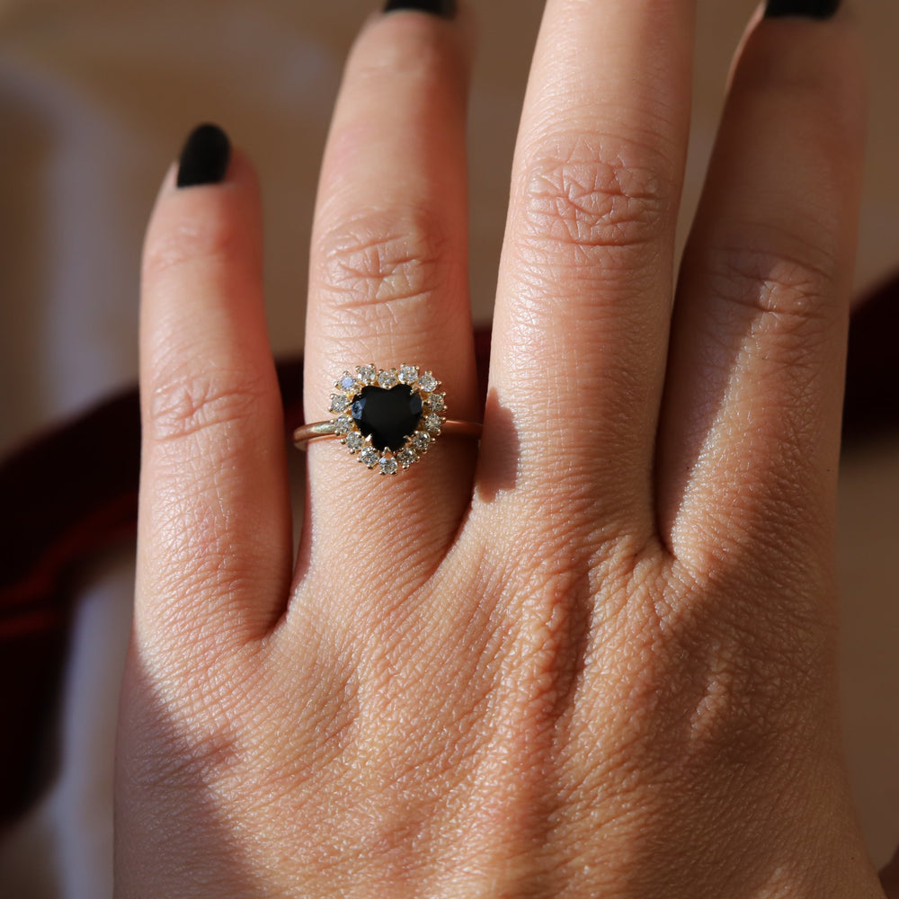 Emma | 1 ct. Heart Black Onyx Halo Ring