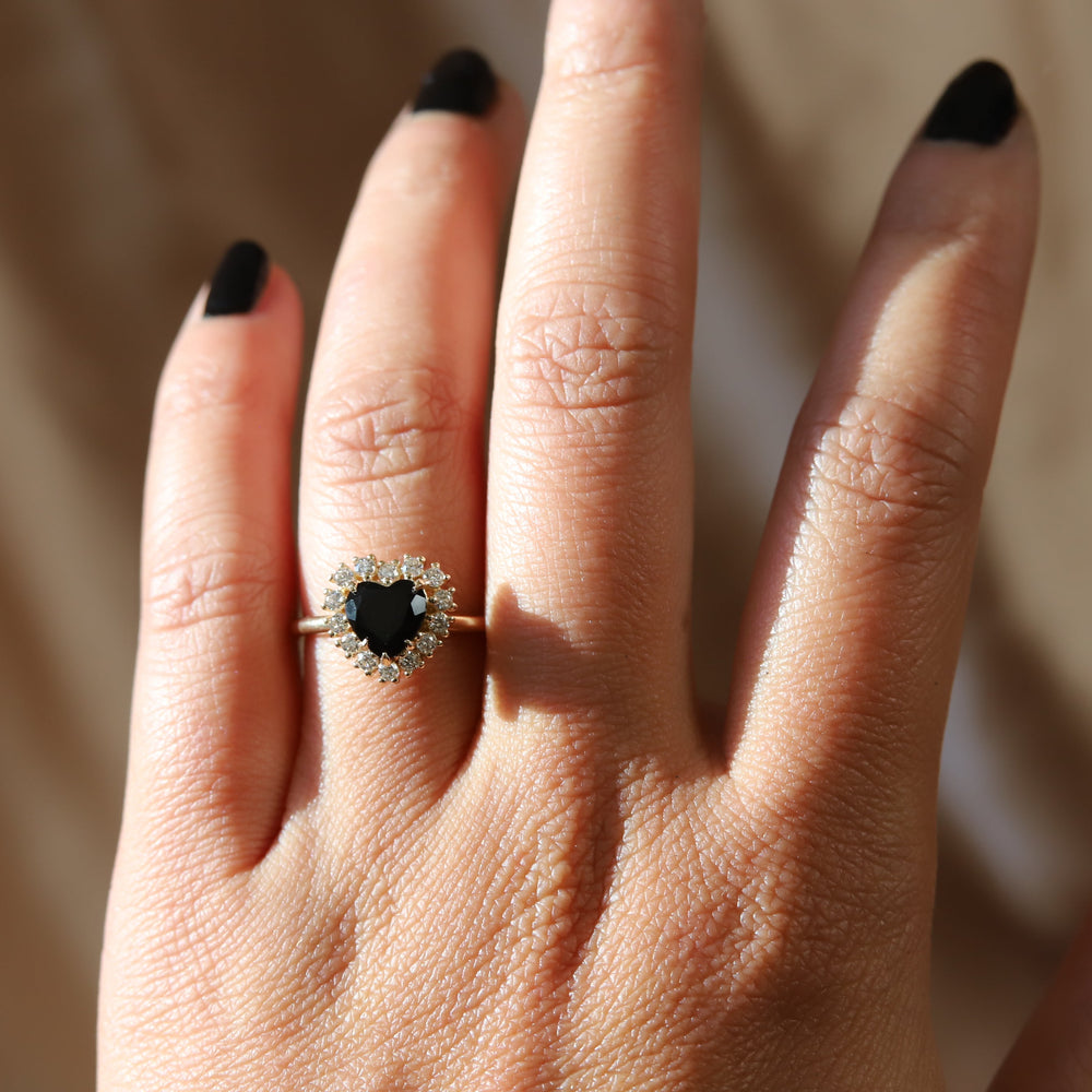 Emma | 1 ct. Heart Black Onyx Halo Ring