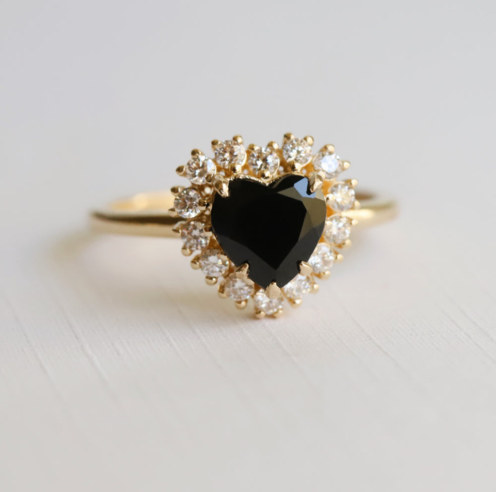 Emma | 1 ct. Heart Black Onyx Halo Ring