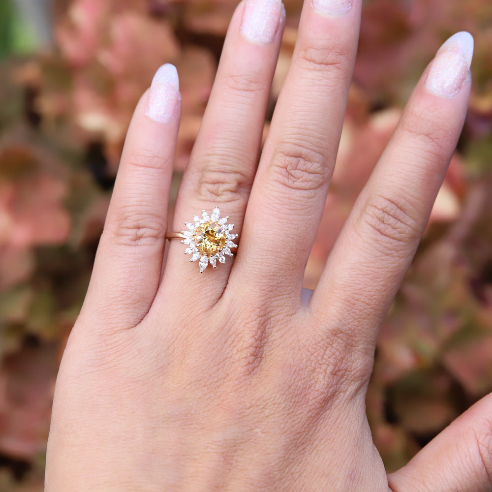 Lana | Round Citrine Halo Ring