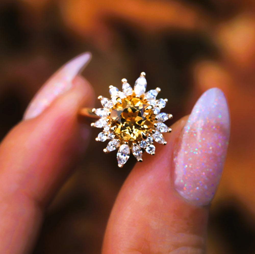 Lana | Round Citrine Halo Ring