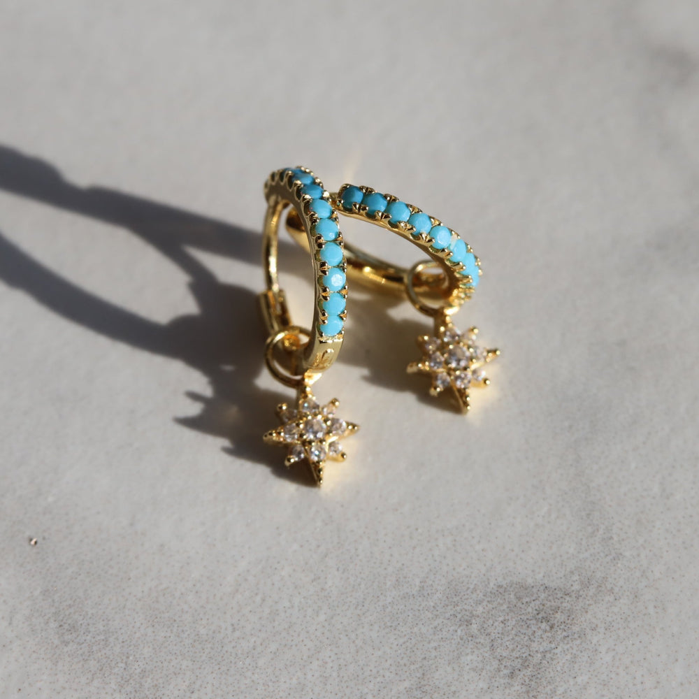 Stella | Turquoise CZ Star Dangle Vermeil Huggies Earrings