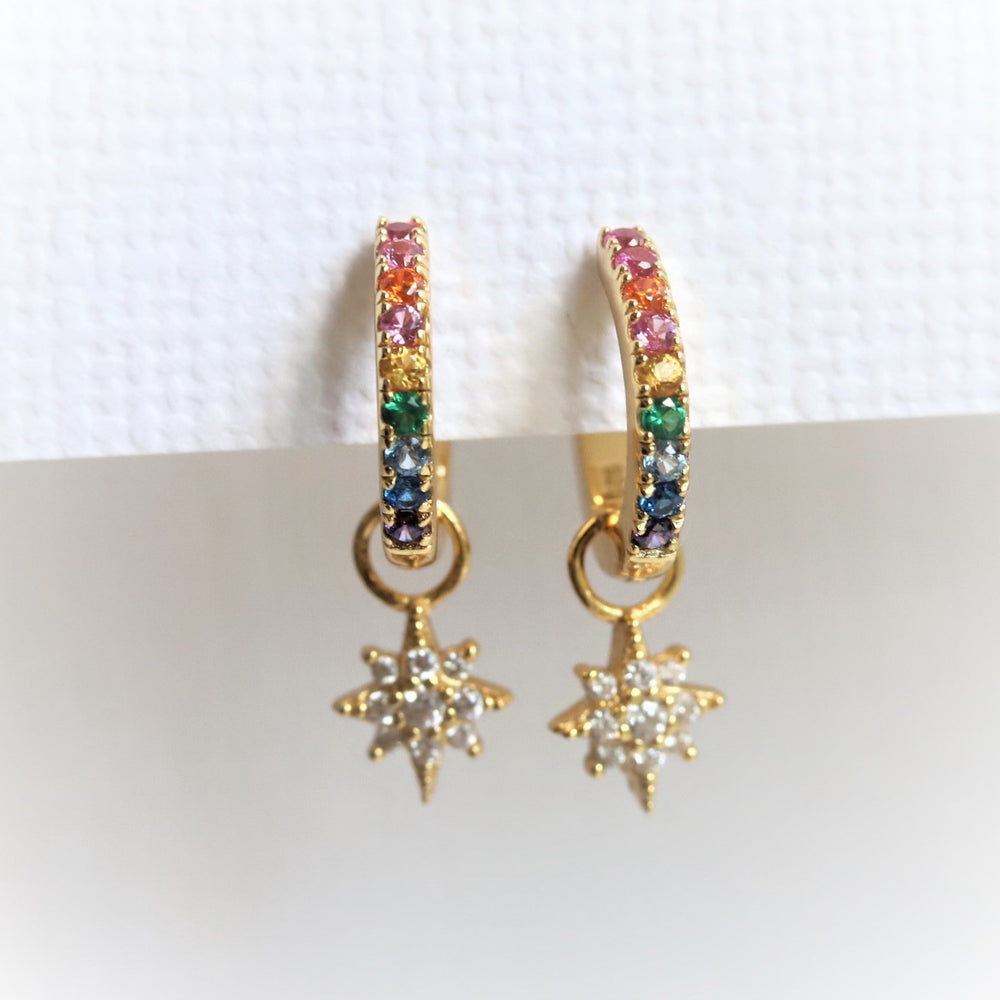 Stella | Rainbow CZ Star Dangle Vermeil Huggies Earrings