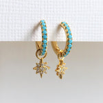 Stella | Turquoise CZ Star Dangle Vermeil Huggies Earrings