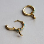 Stella | Turquoise CZ Crescent Moon Dangle Vermeil Huggies Earrings
