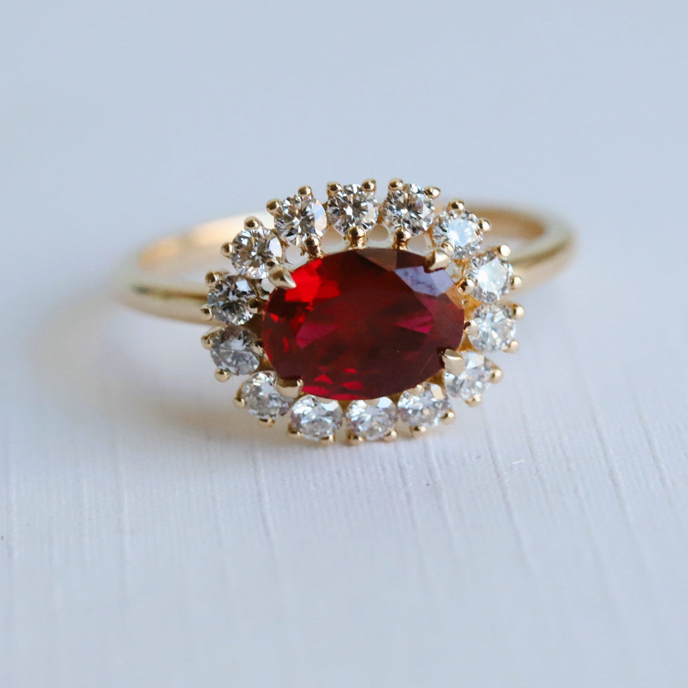 Emma | 1 ct. Oval Ruby East West Halo Ring