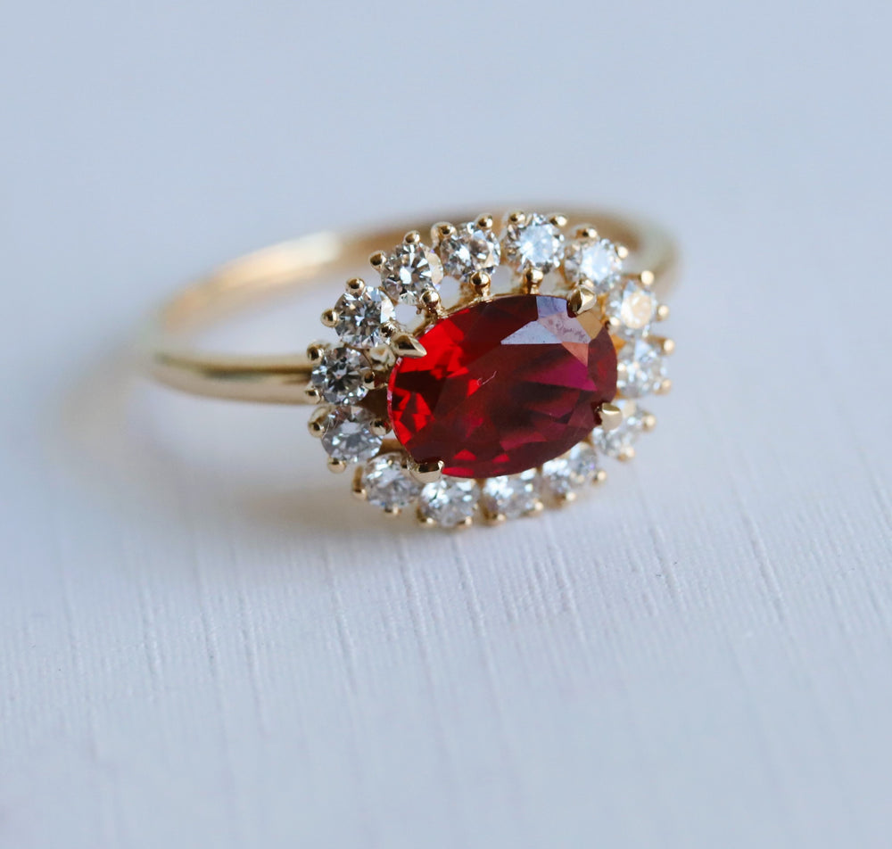 Emma | 1 ct. Oval Ruby East West Halo Ring