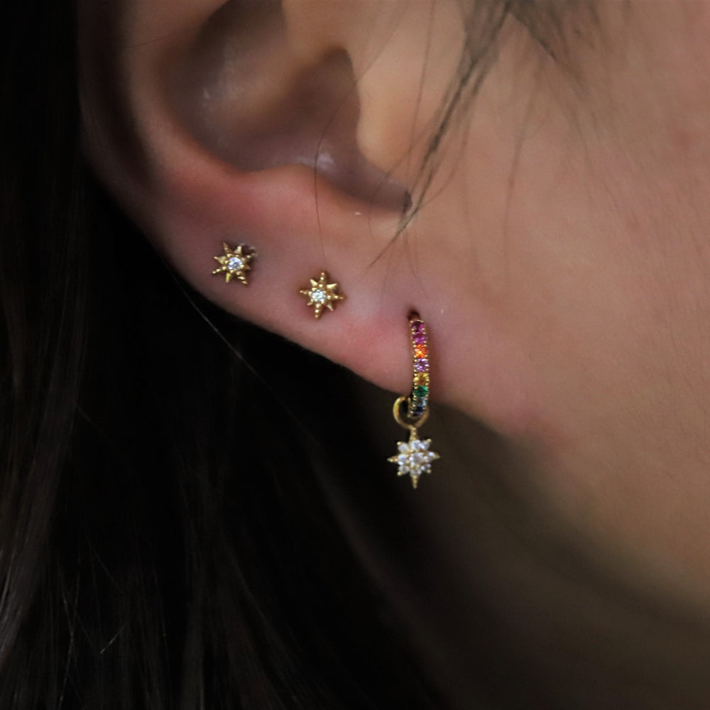 Stella | Rainbow CZ Star Dangle Vermeil Huggies Earrings