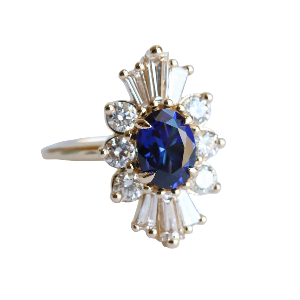 Decora | Oval Lab Created Blue Sapphire Halo Ring