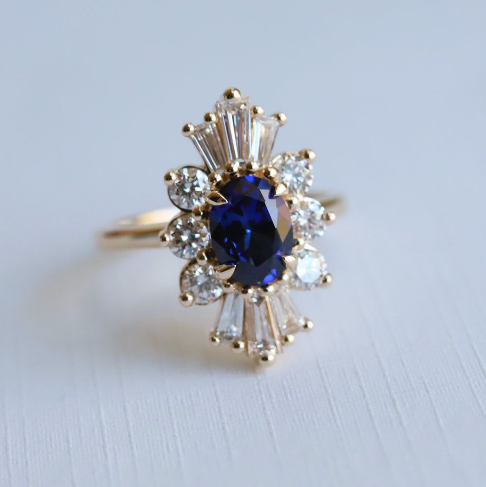 Decora | Oval Lab Created Blue Sapphire Halo Ring