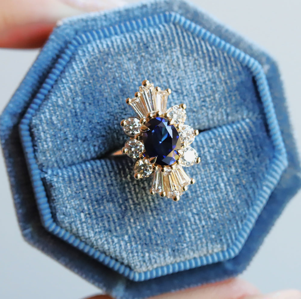 Decora | Oval Lab Created Blue Sapphire Halo Ring