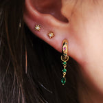 Stella | Colorful Star Engraved with Emerald Green Dangle Vermeil Huggies