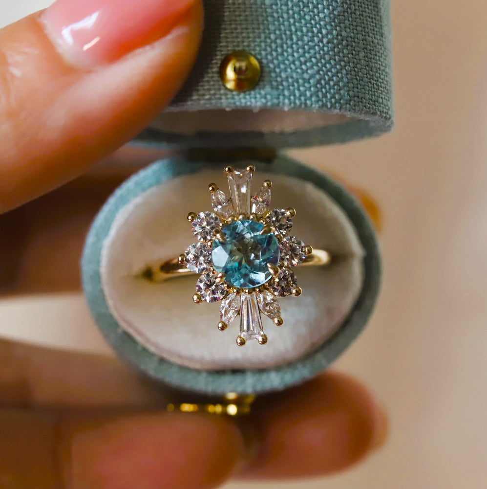 CORA | Round Blue Topaz Halo Ring