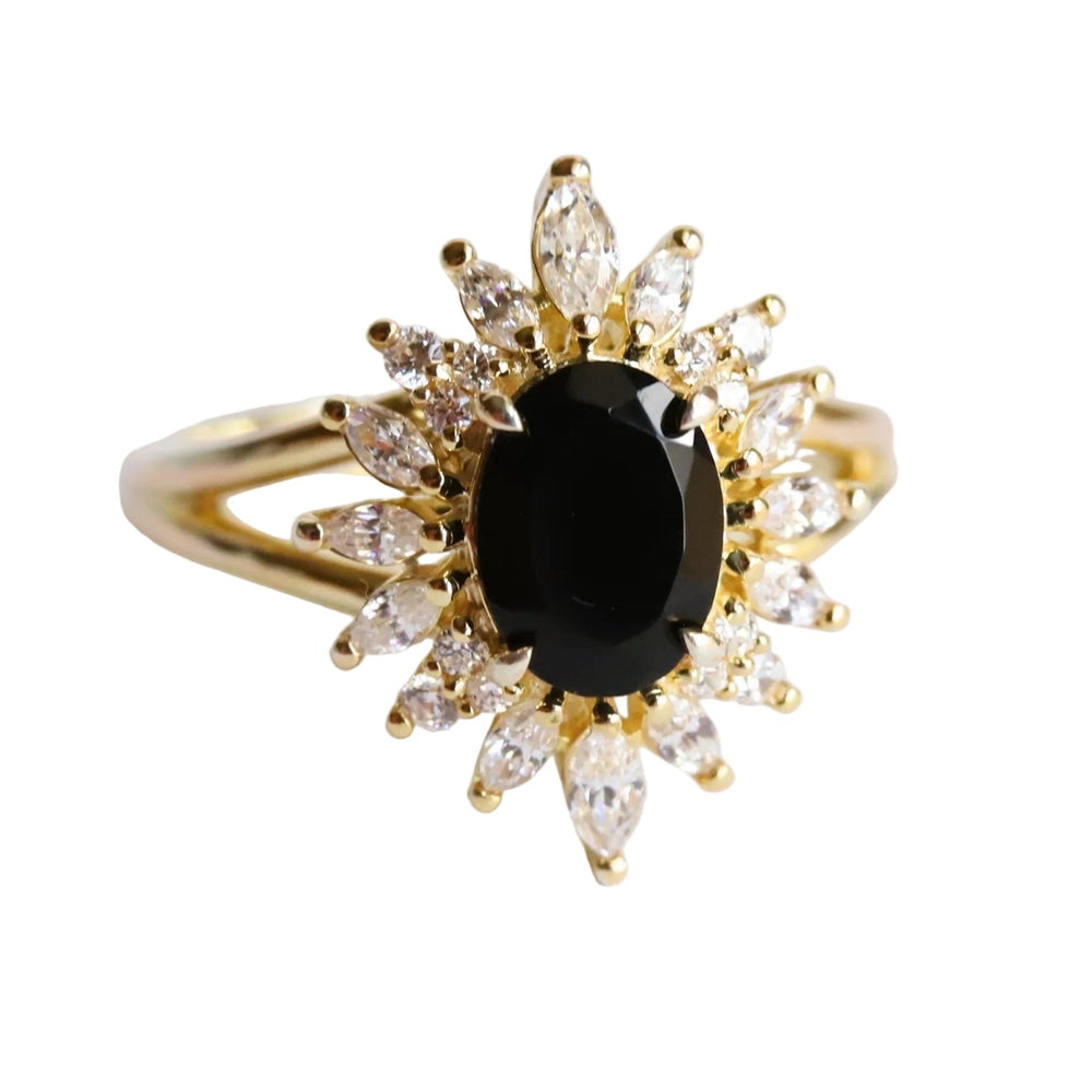 Lana | Oval Black Onyx Split Shank Halo Ring