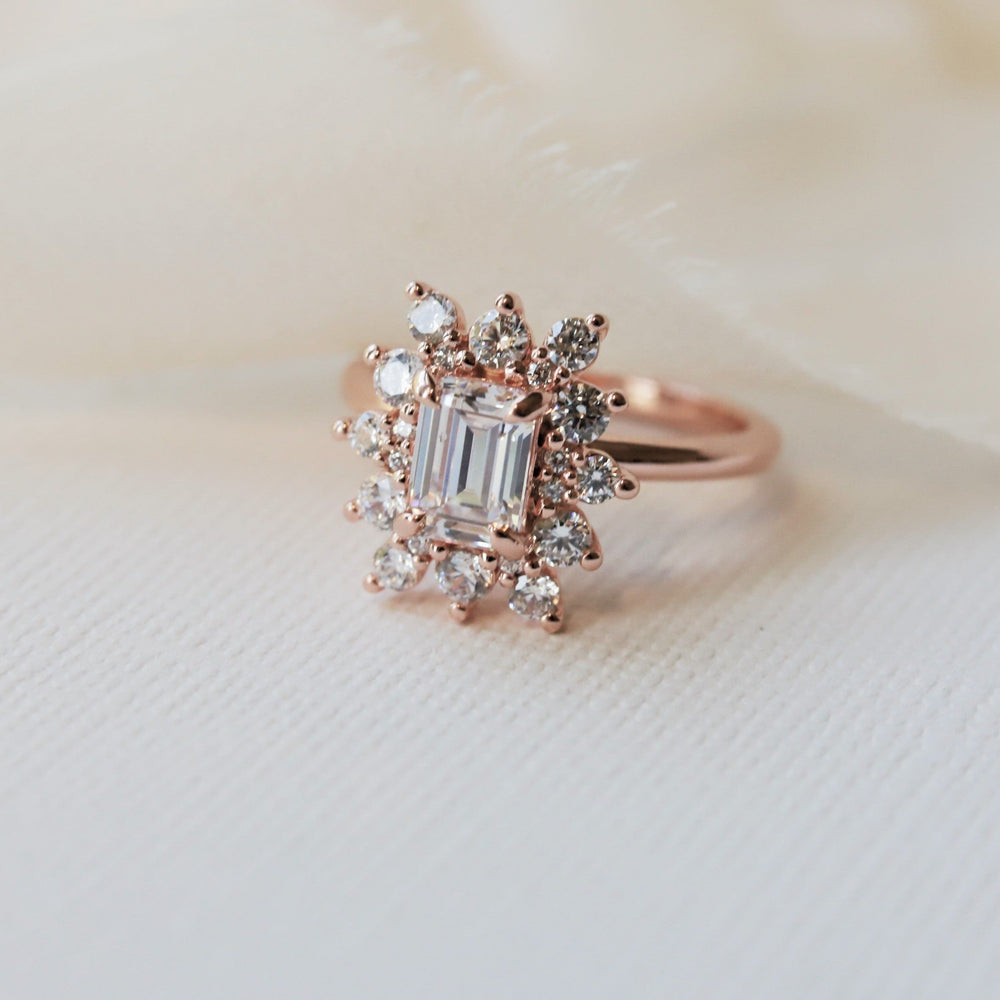 Margot | Emerald Cut Diamond Halo Ring