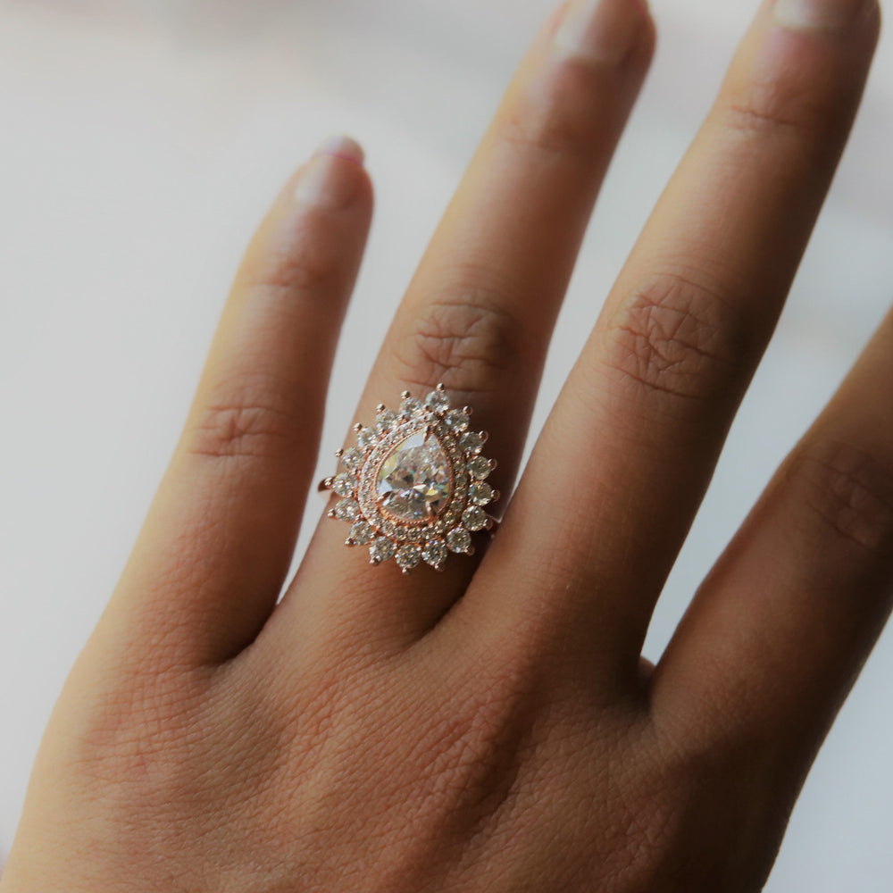 Josephine | Pear Moissanite Double Halo Ring