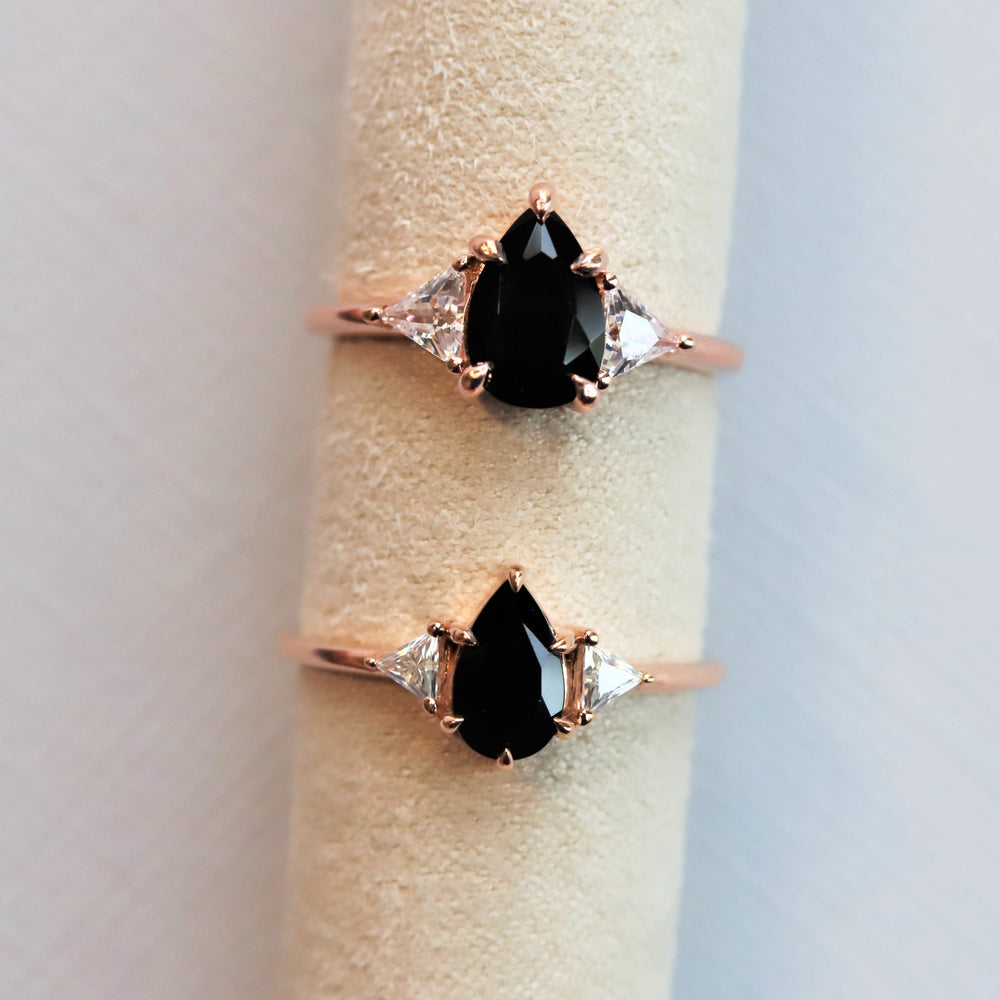 Alexis | 1.5 ct. Pear Black Onyx & Triangle Moissanite Ring