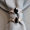 Alexis | 14k Large Pear Black Onyx & Triangle Moissanite Ring