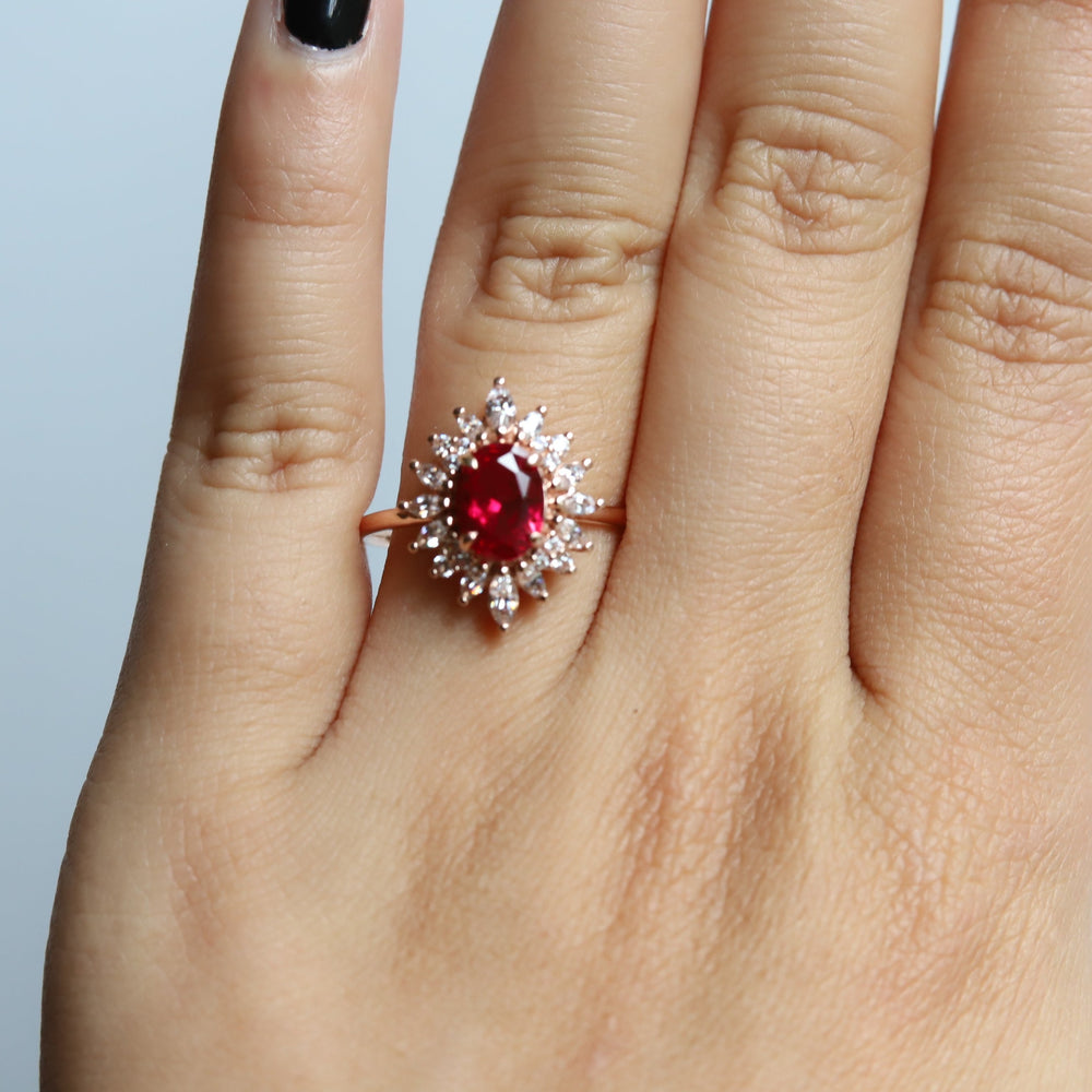 Lana | Oval Pear Chatham™ Ruby Halo Ring